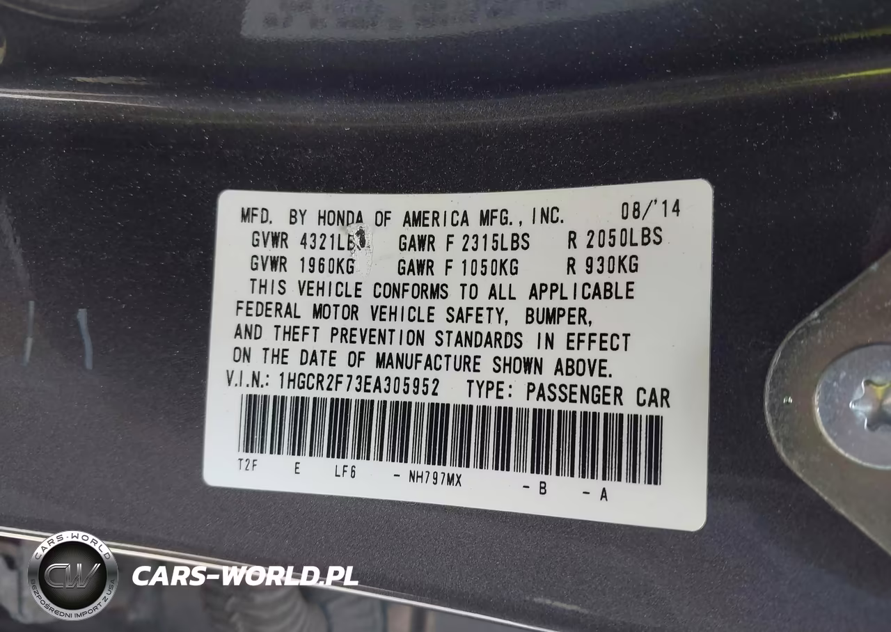 2014 Honda Accord Ex VIN:1HGCR2F73EA305952 - 9