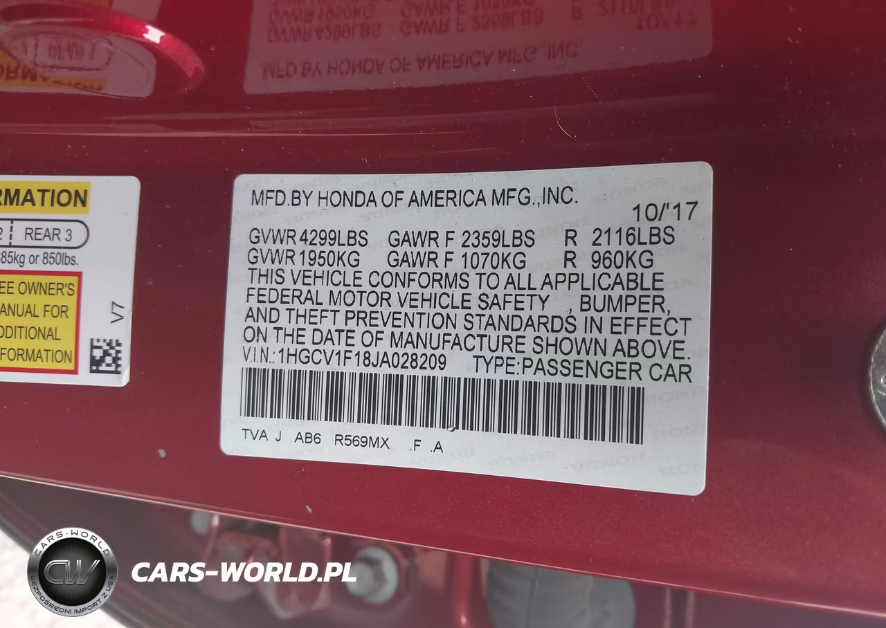 2018 Honda Accord Lx VIN:1HGCV1F18JA028209 - 9
