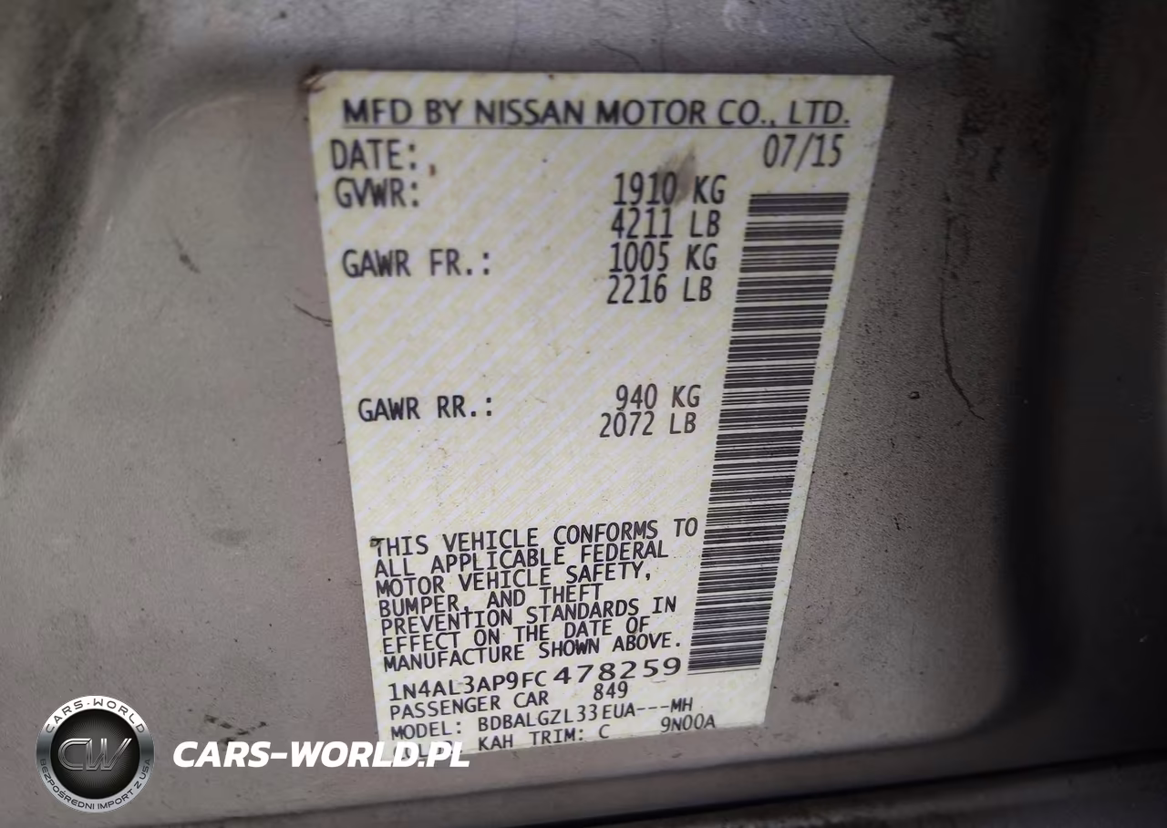 2015 Nissan Altima 2.5 S VIN:1N4AL3AP9FC478259 - 9