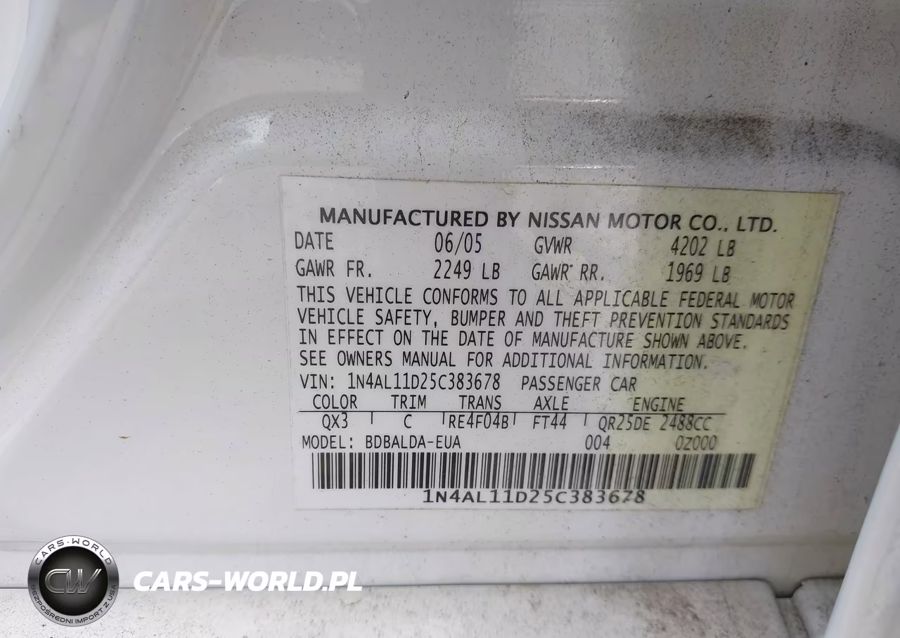 2005 Nissan Altima 2.5 S VIN:1N4AL11D25C383678 - 9