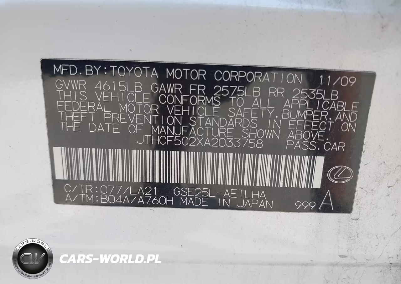 2010 Lexus Is 250 VIN:JTHCF5C2XA2033758 - 9