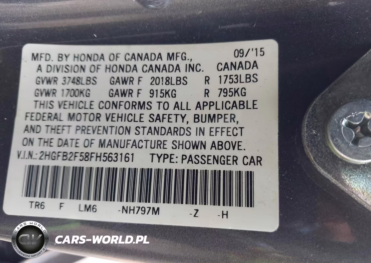 2015 Honda Civic Lx VIN:2HGFB2F58FH563161 - 9