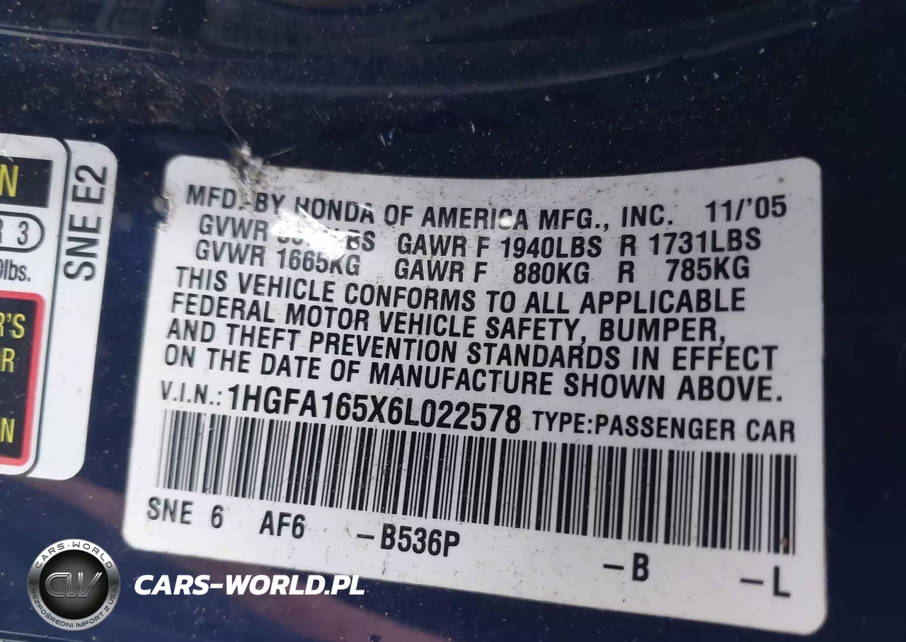 2006 Honda Civic Lx VIN:1HGFA165X6L022578 - 9