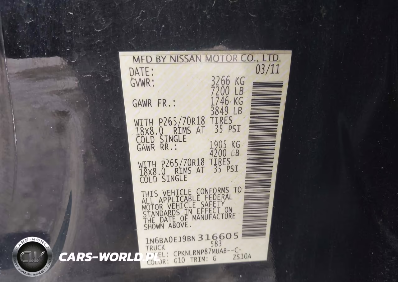 2011 Nissan Titan S VIN:1N6BA0EJ9BN316605 - 9
