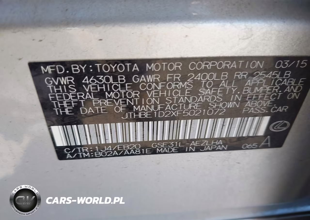2015 Lexus Is 350 VIN:JTHBE1D2XF5021072 - 9