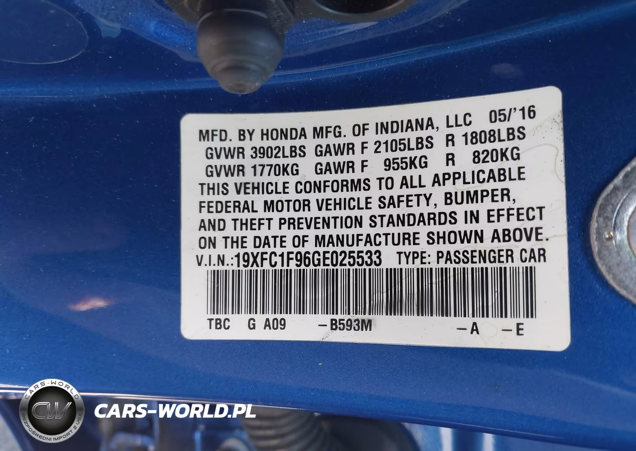 2016 Honda Civic Touring VIN:19XFC1F96GE025533 - 9