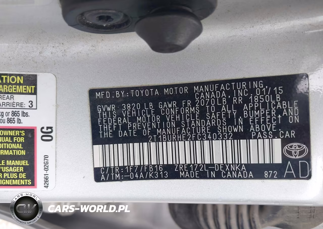 2015 Toyota Corolla Le VIN:2T1BURHE2FC340332 - 9