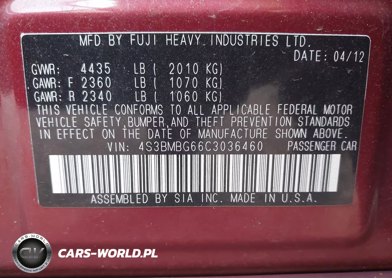 2012 Subaru Legacy 2.5I Premium VIN:4S3BMBG66C3036460 - 9