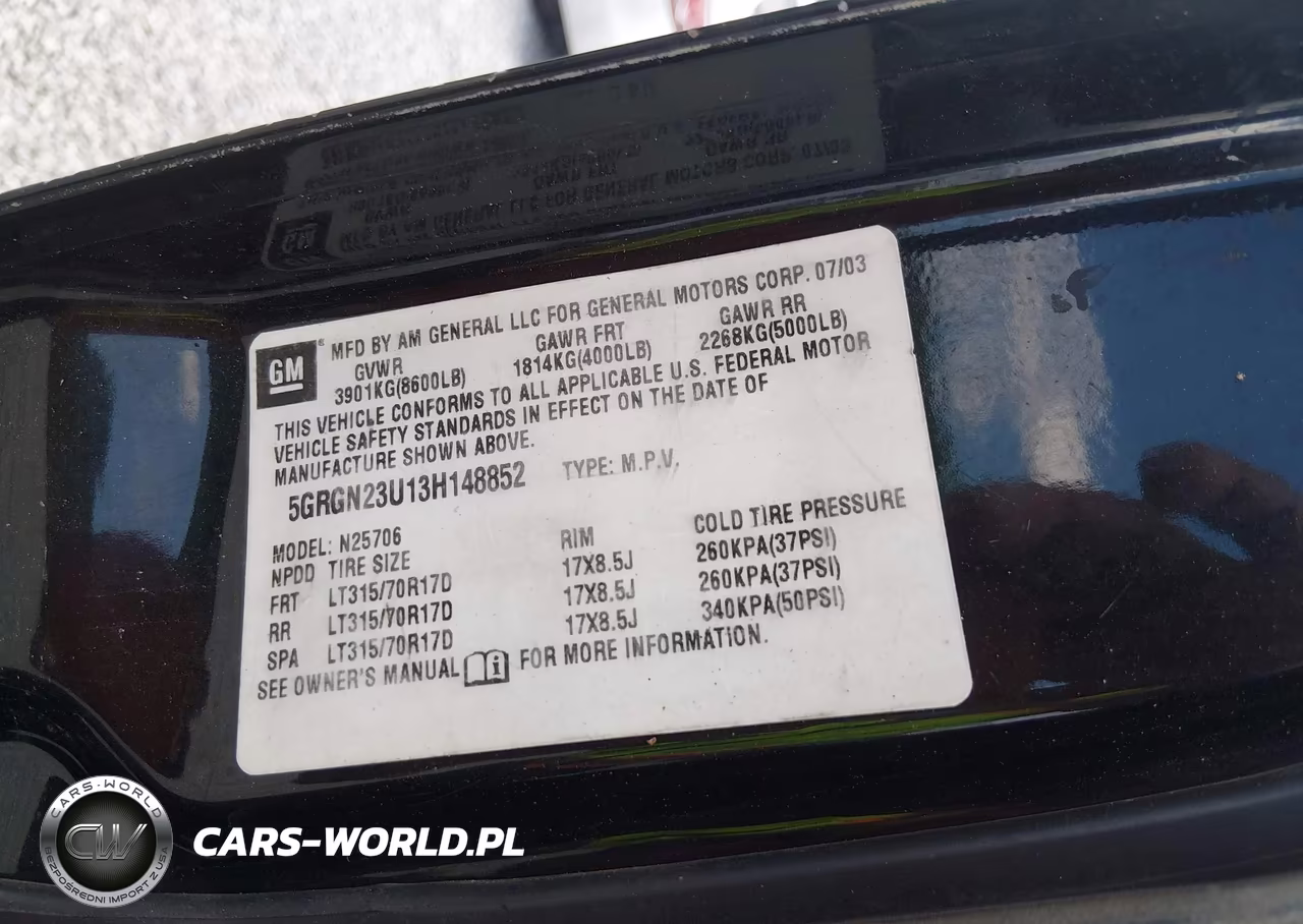 2003 Hummer H2 VIN:5GRGN23U13H148852 - 9