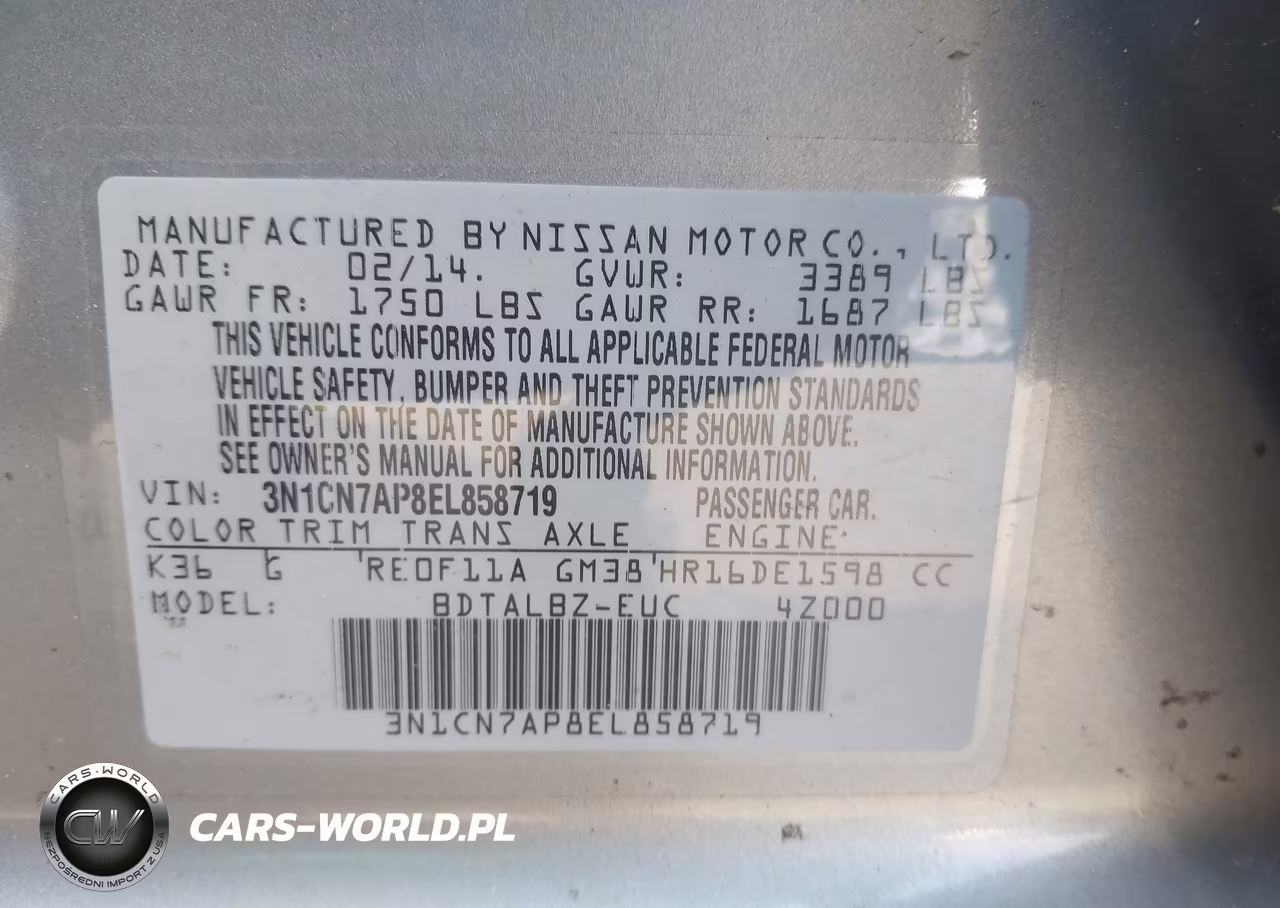 2014 Nissan Versa 1.6 Sv VIN:3N1CN7AP8EL858719 - 9