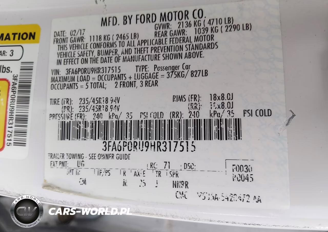 2017 Ford Fusion Hybrid Titanium VIN:3FA6P0RU9HR317515 - 9