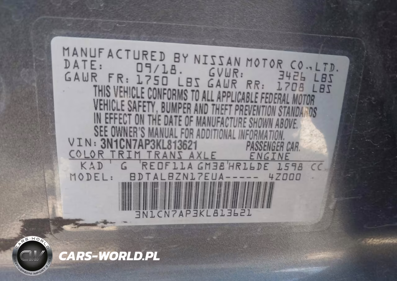 2019 Nissan Versa 1.6 Sv VIN:3N1CN7AP3KL813621 - 9