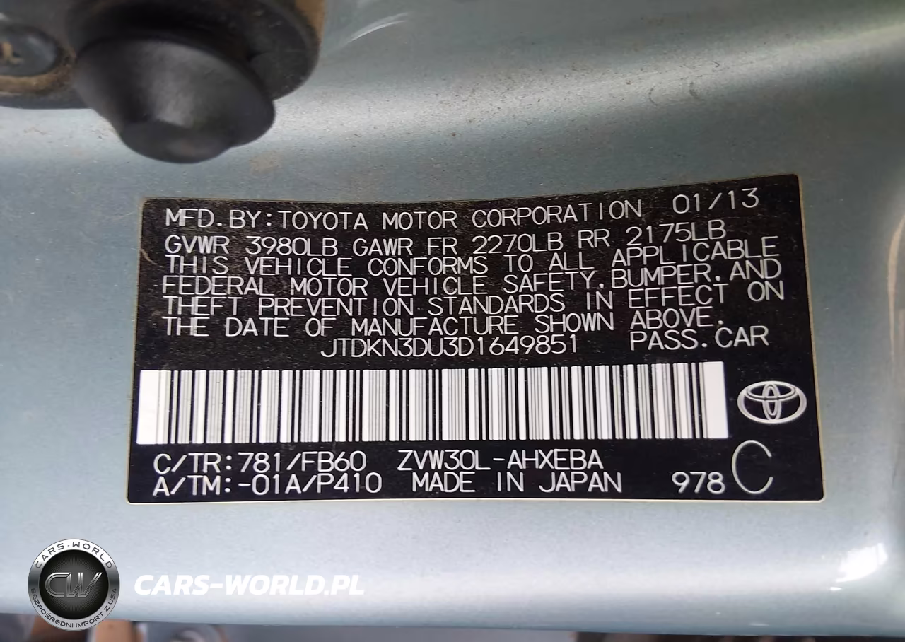 2013 Toyota Prius Two VIN:JTDKN3DU3D1649851 - 9