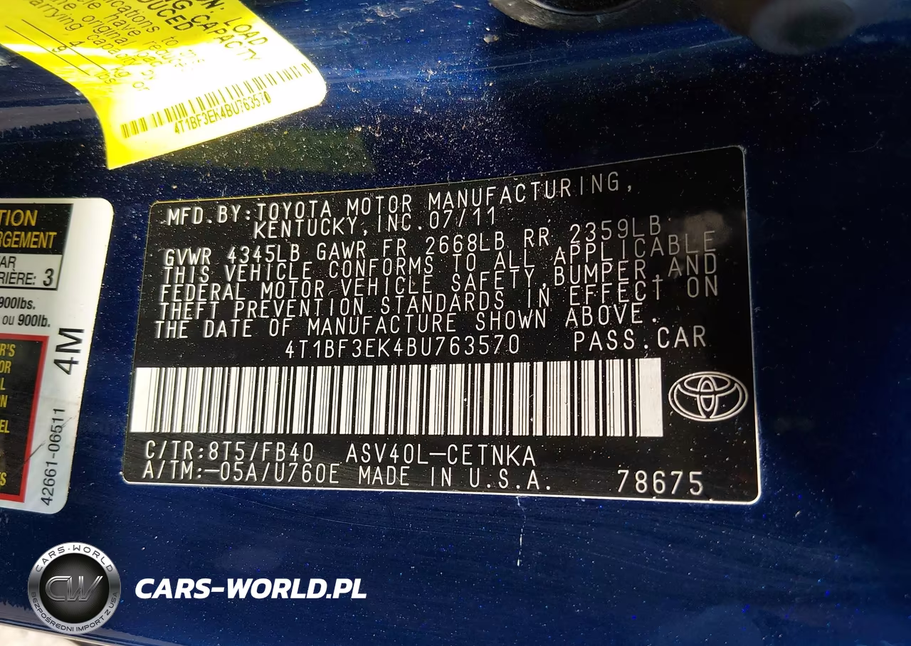2011 Toyota Camry VIN:4T1BF3EK4BU763570 - 9