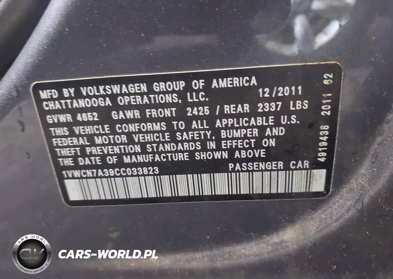2012 Volkswagen Passat 2.0L Tdi Sel Premium VIN:1VWCN7A39CC033823 - 9