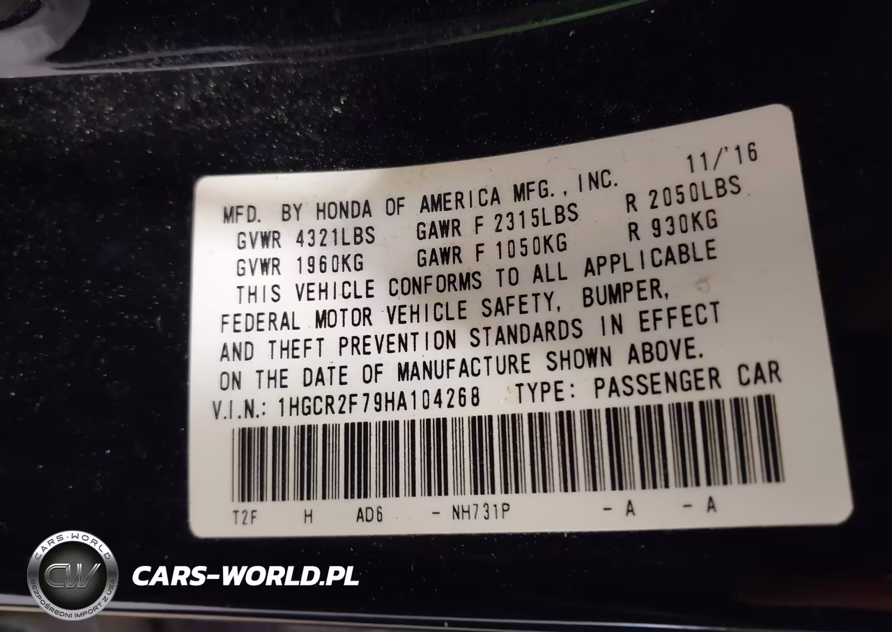 2017 Honda Accord Ex VIN:1HGCR2F79HA104268 - 9