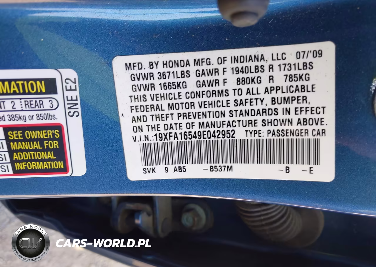2009 Honda Civic Lx VIN:19XFA16549E042952 - 9