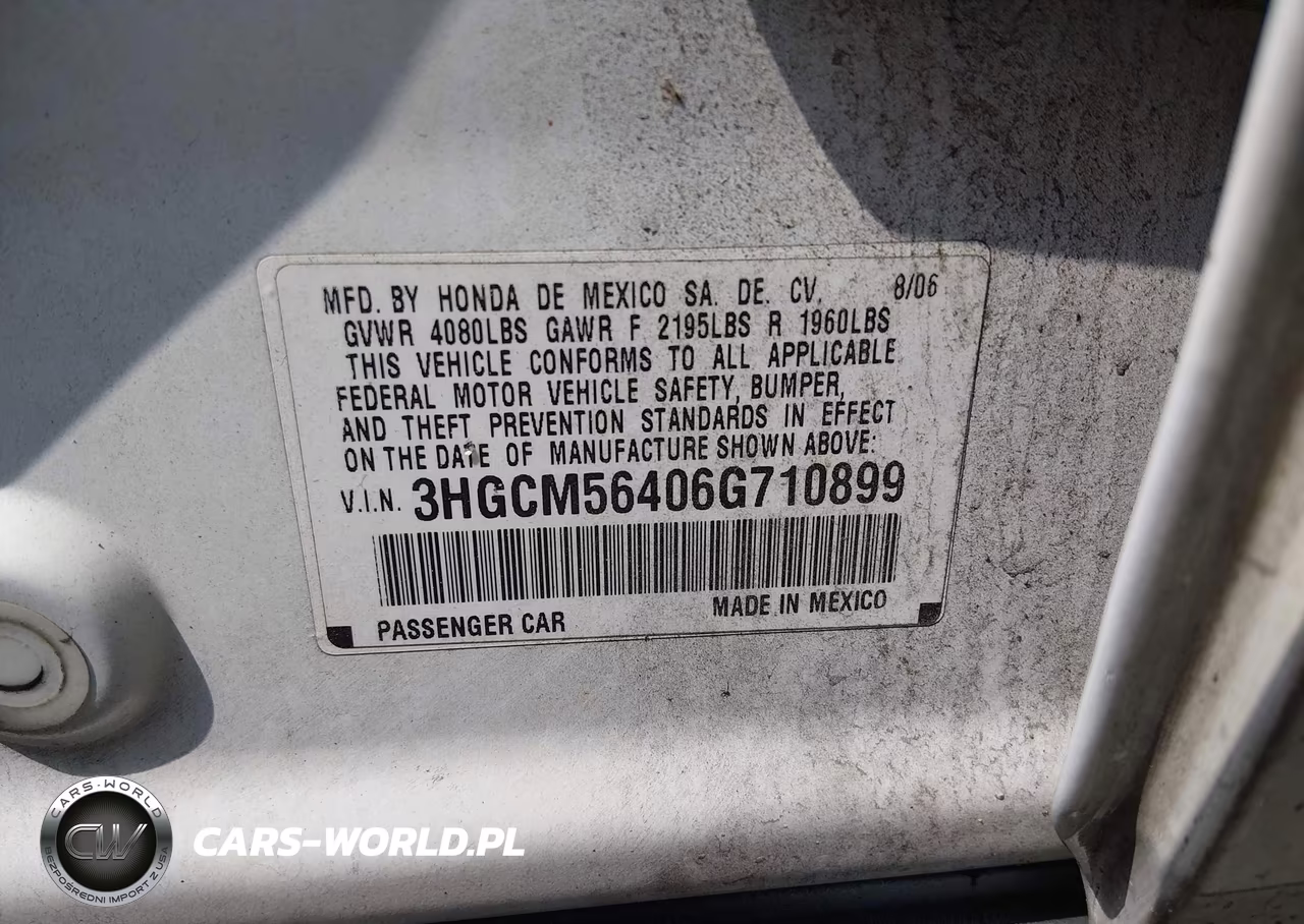 2006 Honda Accord 2.4 Lx VIN:3HGCM56406G710899 - 9