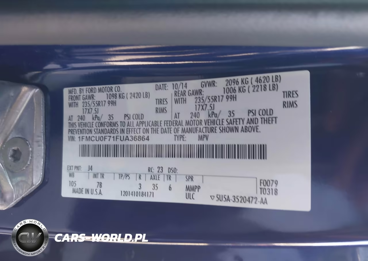 2015 Ford Escape S VIN:1FMCU0F71FUA36864 - 9