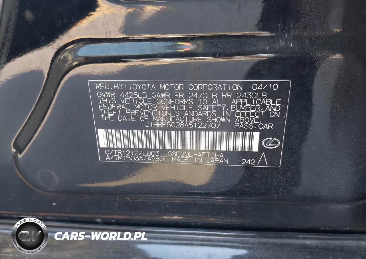 2010 Lexus Is 250 VIN:JTHBF5C28A5122707 - 9