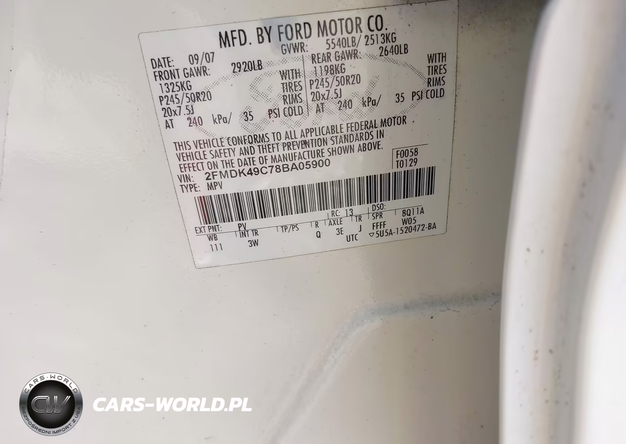2008 Ford Edge Limited VIN:2FMDK49C78BA05900 - 9
