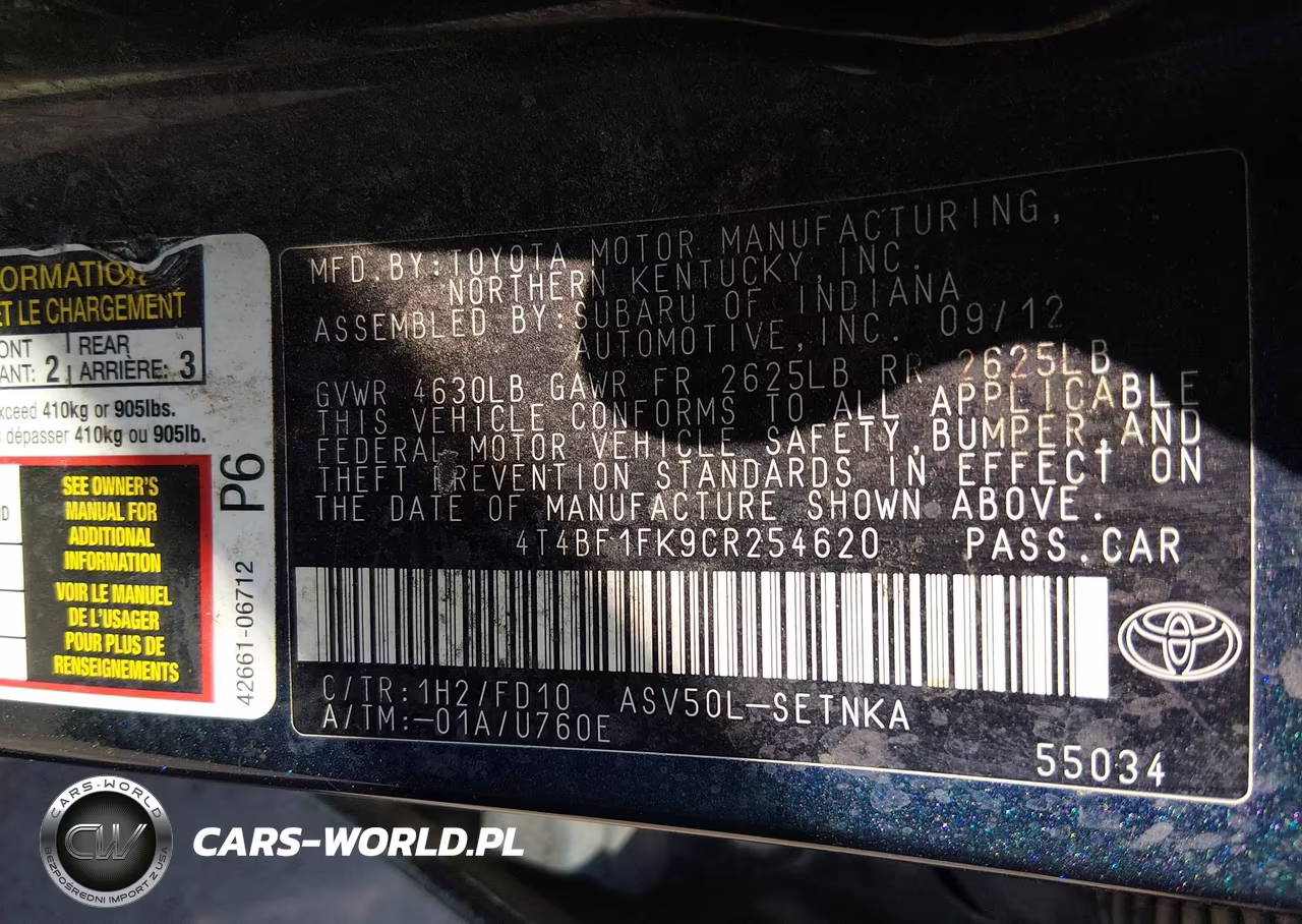 2012 Toyota Camry Le VIN:4T4BF1FK9CR254620 - 9