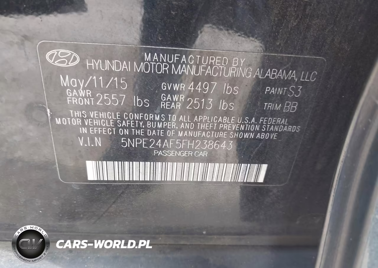 2015 Hyundai Sonata Se VIN:5NPE24AF5FH238643 - 9