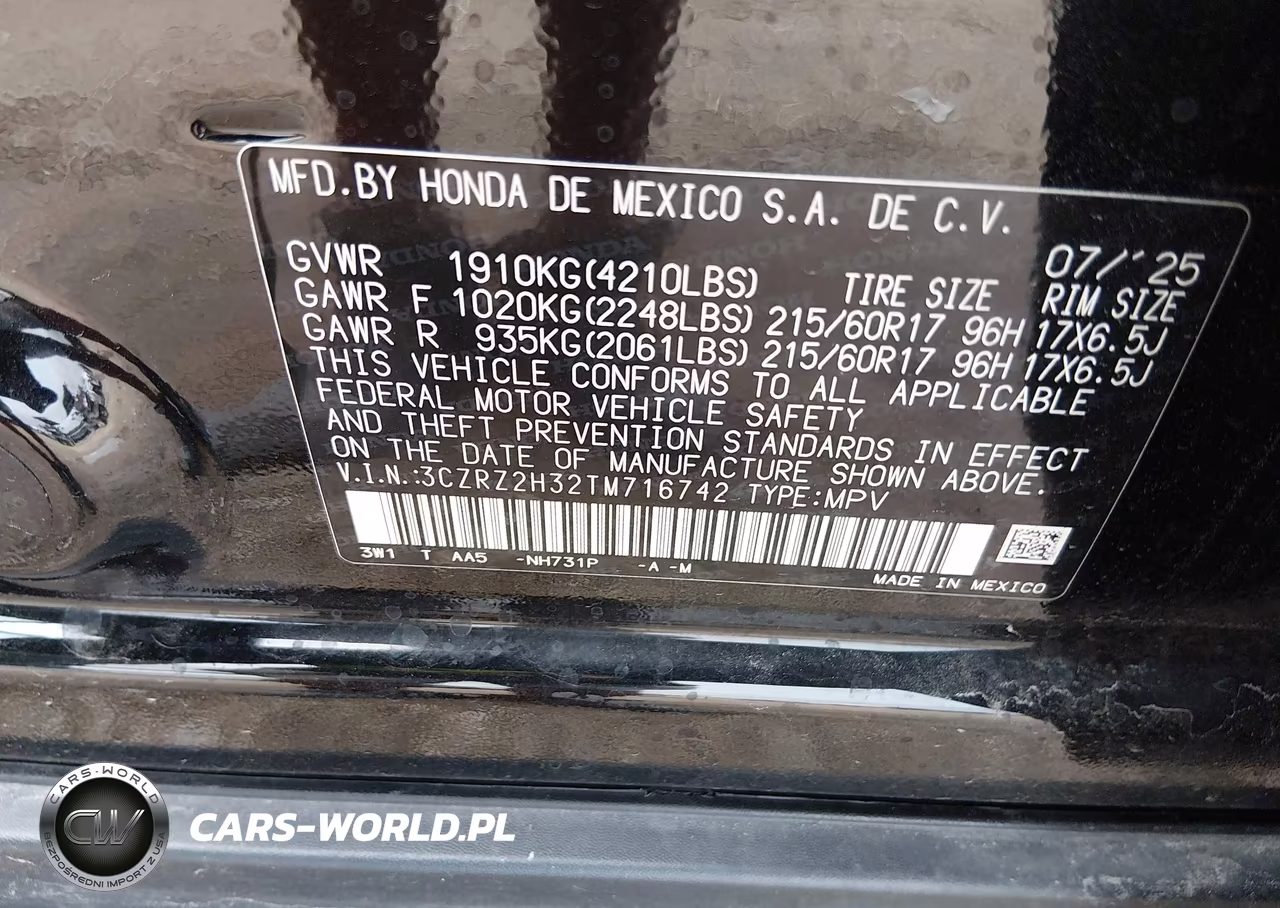 2026 Honda Hr-V Awd Lx VIN:3CZRZ2H32TM716742 - 9