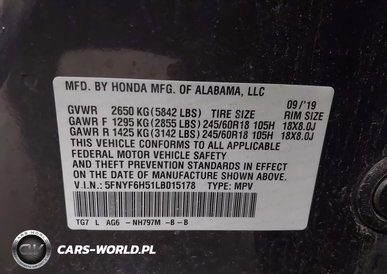 2020 Honda Pilot Awd Ex-L VIN:5FNYF6H51LB015178 - 9
