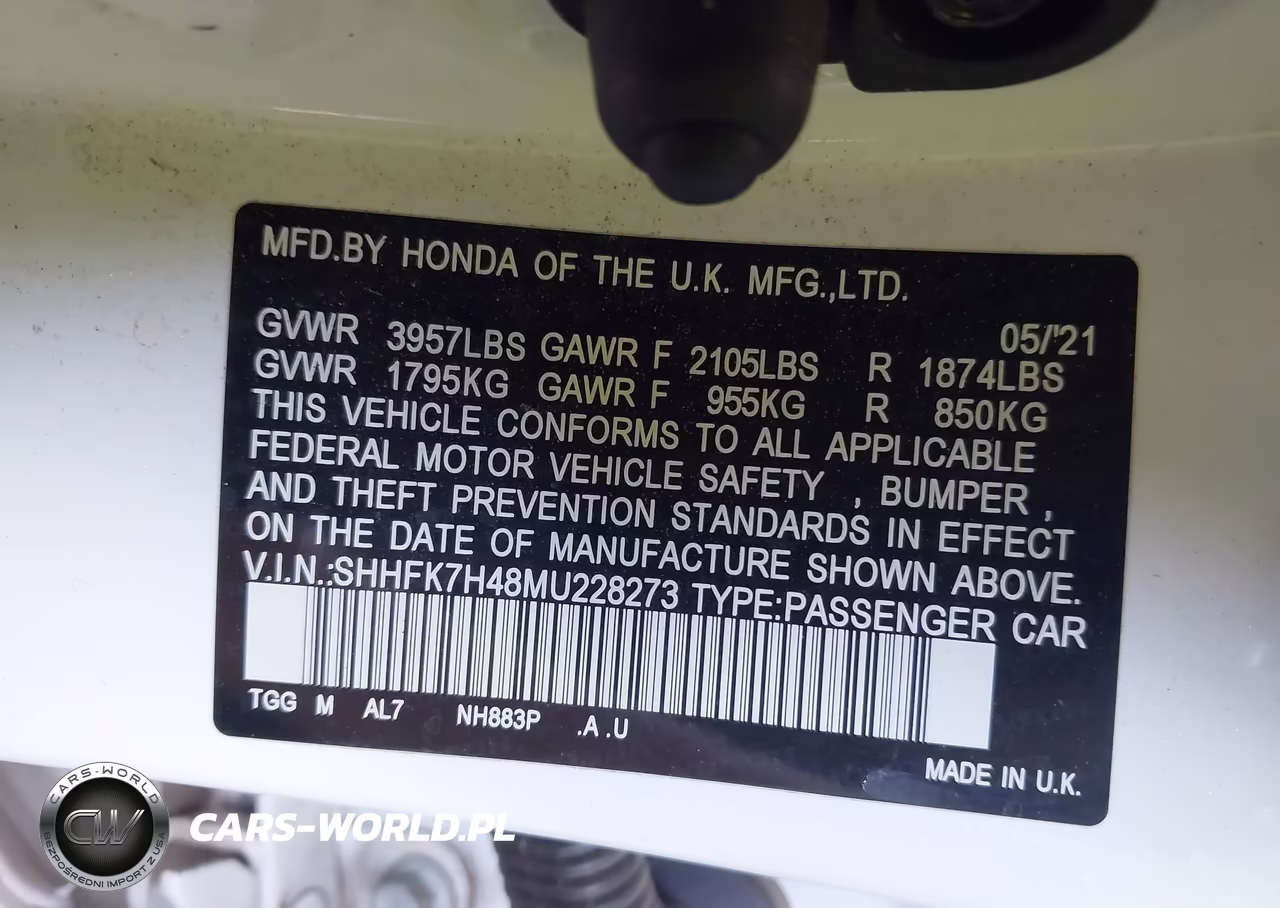 2021 Honda Civic Sport VIN:SHHFK7H48MU228273 - 9