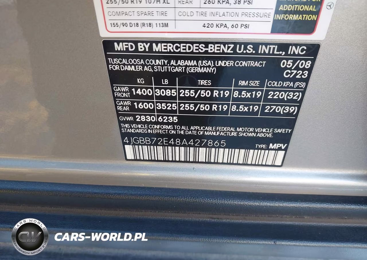 2008 Mercedes-Benz Ml 550 4Matic VIN:4JGBB72E48A427865 - 9