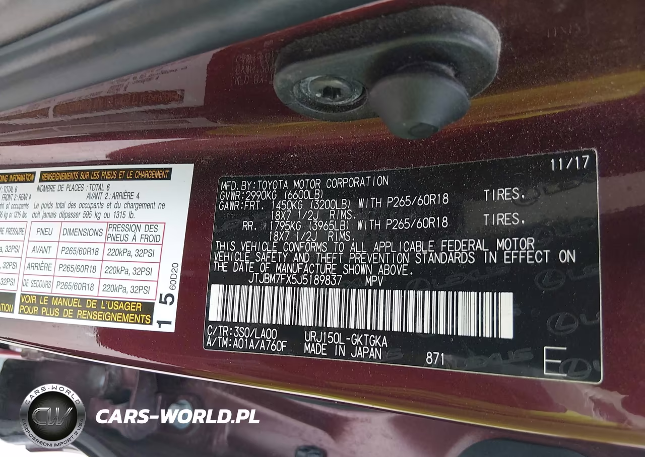 2018 Lexus Gx 460 VIN:JTJBM7FX5J5189837 - 9