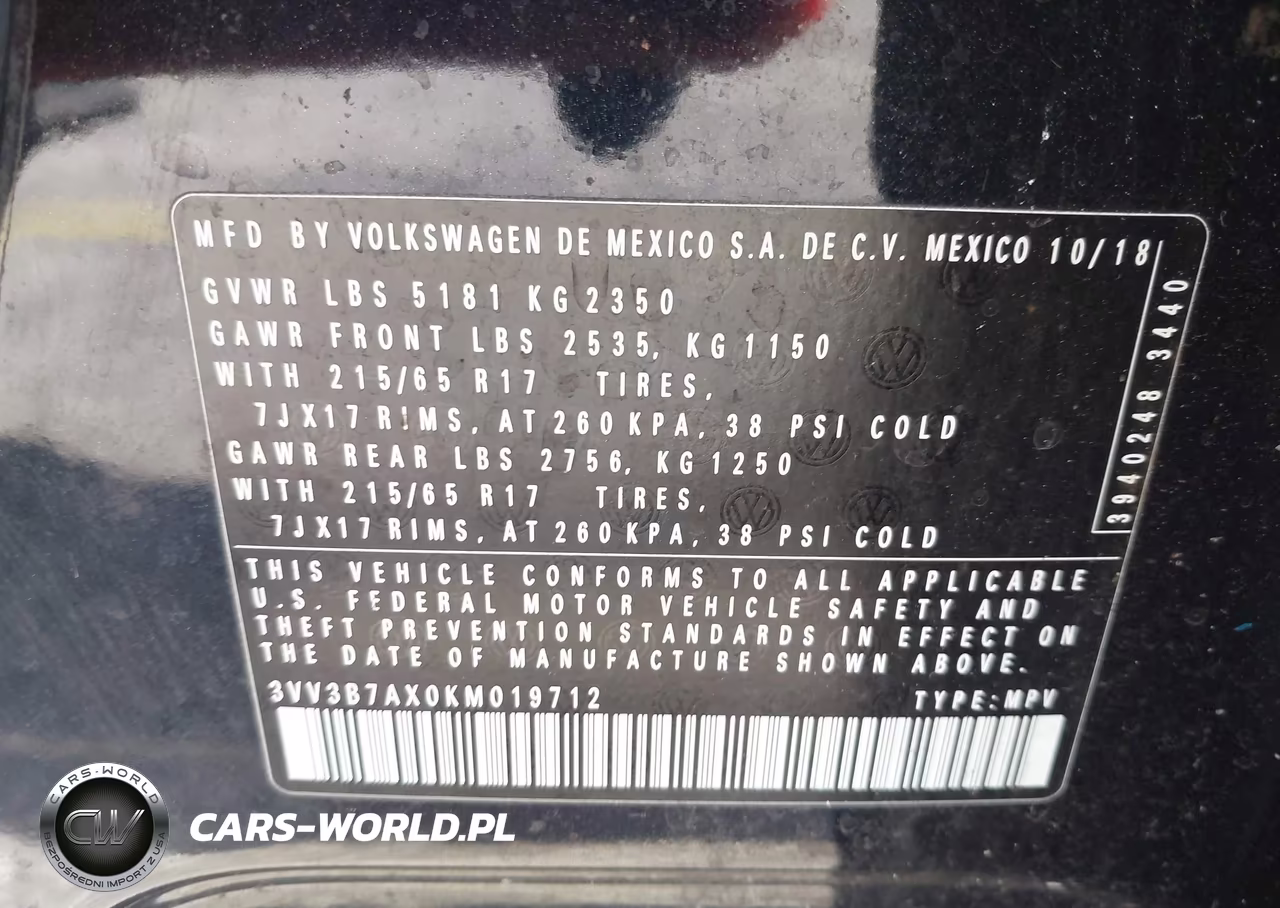 2019 Volkswagen Tiguan 2.0T Se-2.0T Sel-2.0T Sel R-Line-2.0T Sel R-Line Black VIN:3VV3B7AX0KM019712 - 9