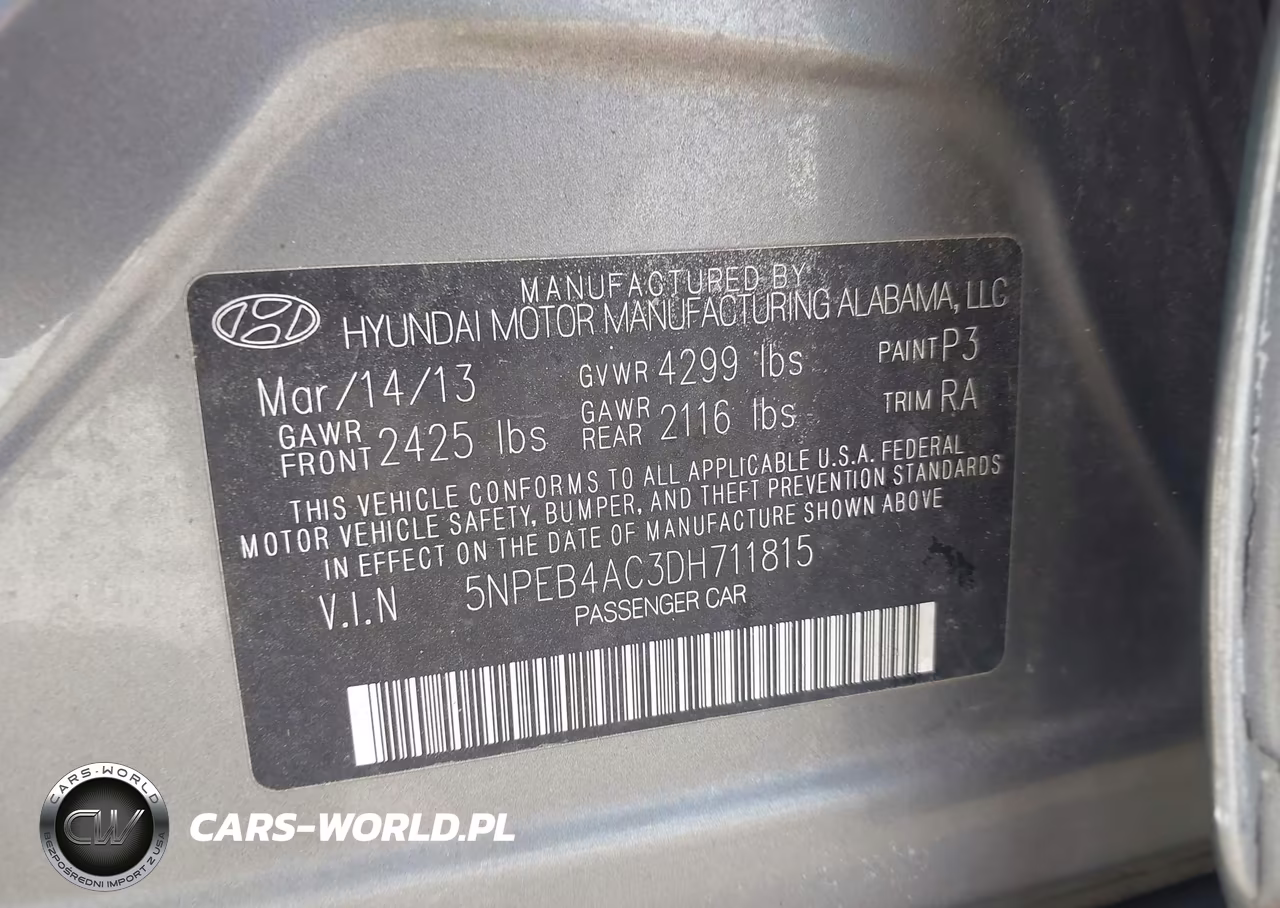 2013 Hyundai Sonata Gls VIN:5NPEB4AC3DH711815 - 11