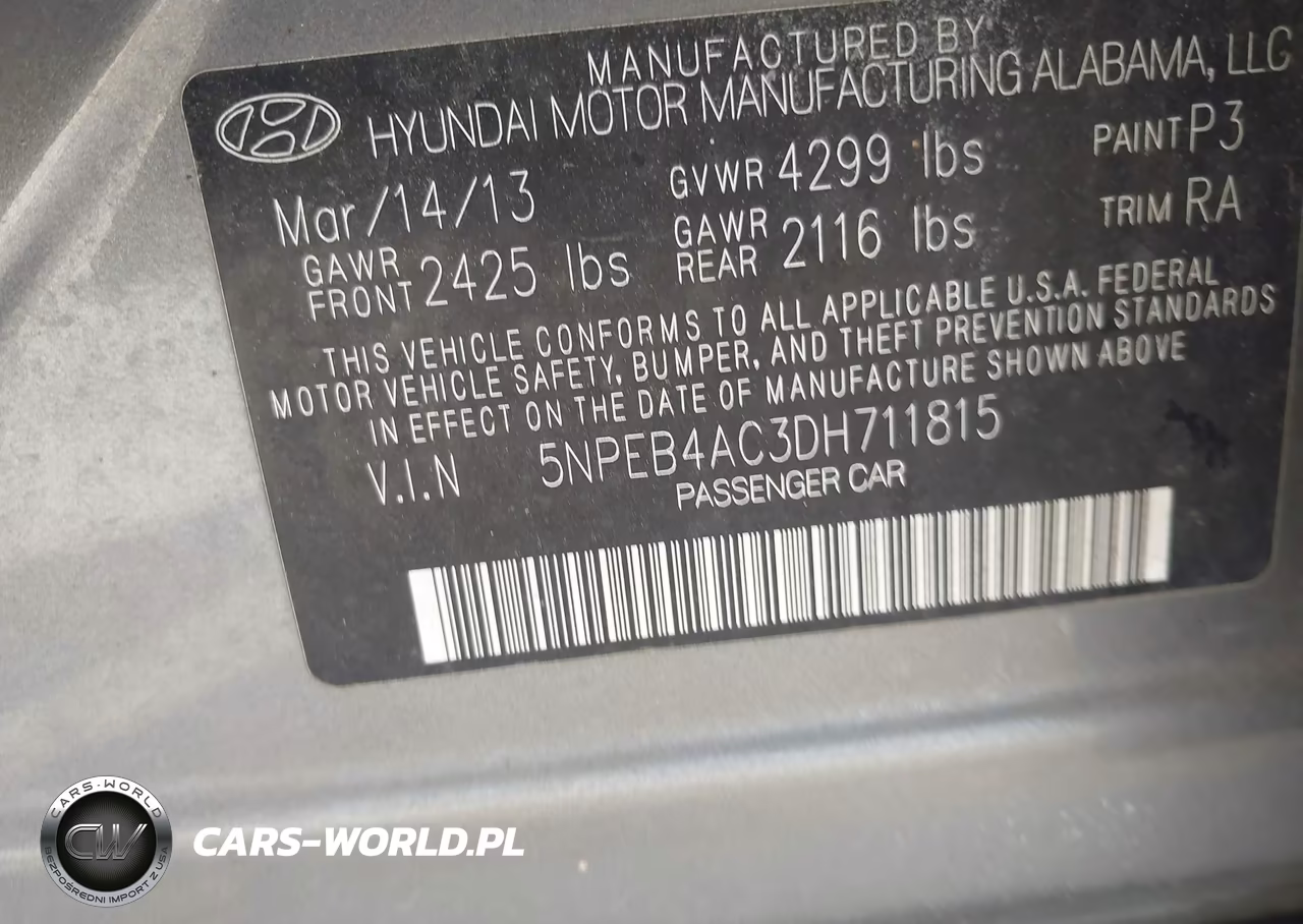 2013 Hyundai Sonata Gls VIN:5NPEB4AC3DH711815 - 9