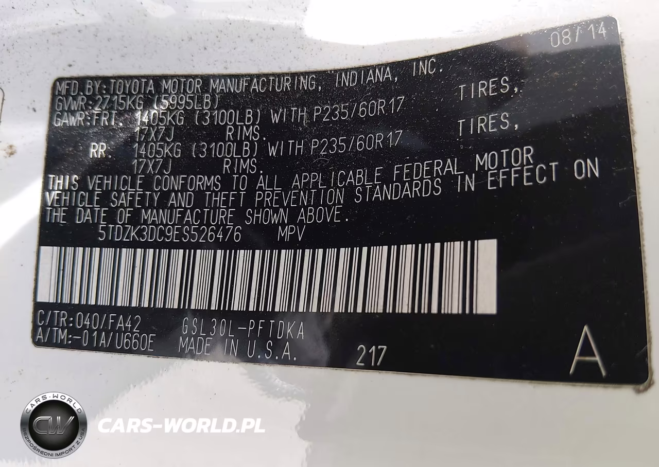 2014 Toyota Sienna L V6 7 Passenger VIN:5TDZK3DC9ES526476 - 9