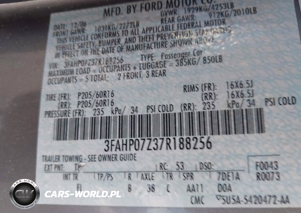 2007 Ford Fusion Se VIN:3FAHP07Z37R188256 - 9