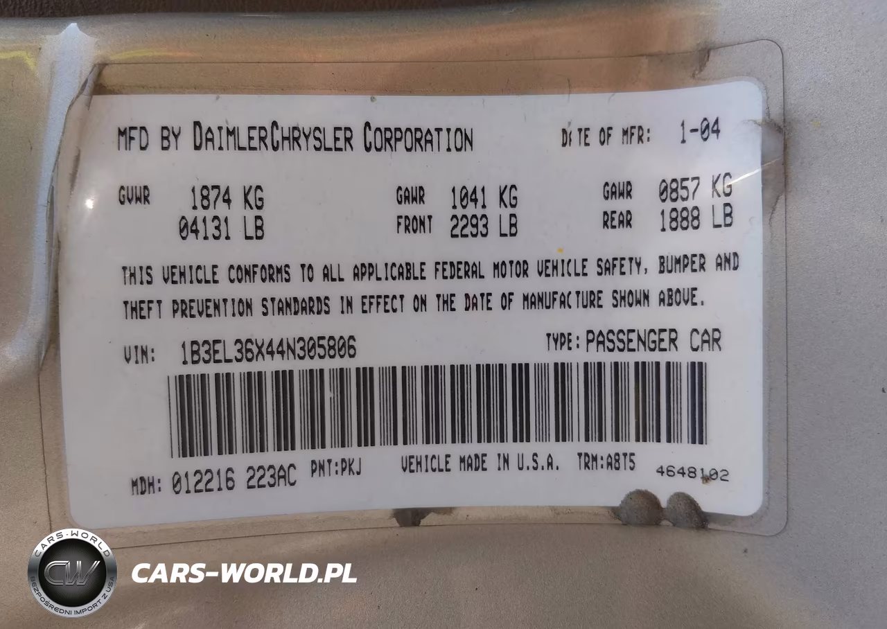 2004 Dodge Stratus Se VIN:1B3EL36X44N305806 - 9