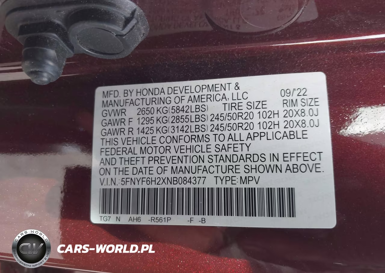 2022 Honda Pilot Awd Special Edition VIN:5FNYF6H2XNB084377 - 9