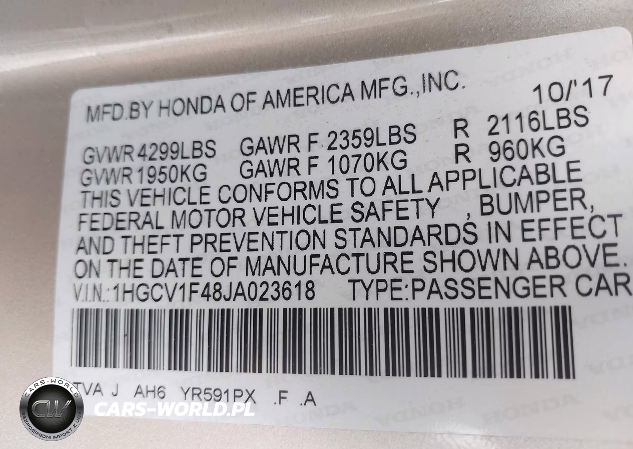 2018 Honda Accord Ex VIN:1HGCV1F48JA023618 - 9