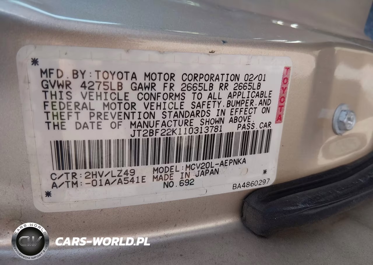 2001 Toyota Camry Le V6 VIN:JT2BF22K110313781 - 9