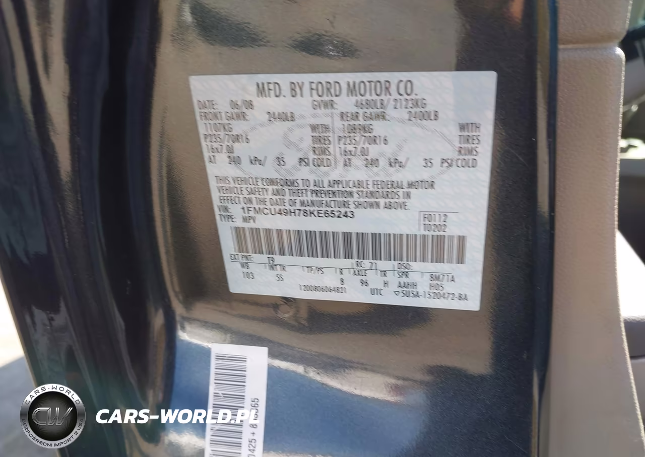 2008 Ford Escape Hybrid VIN:1FMCU49H78KE65243 - 9