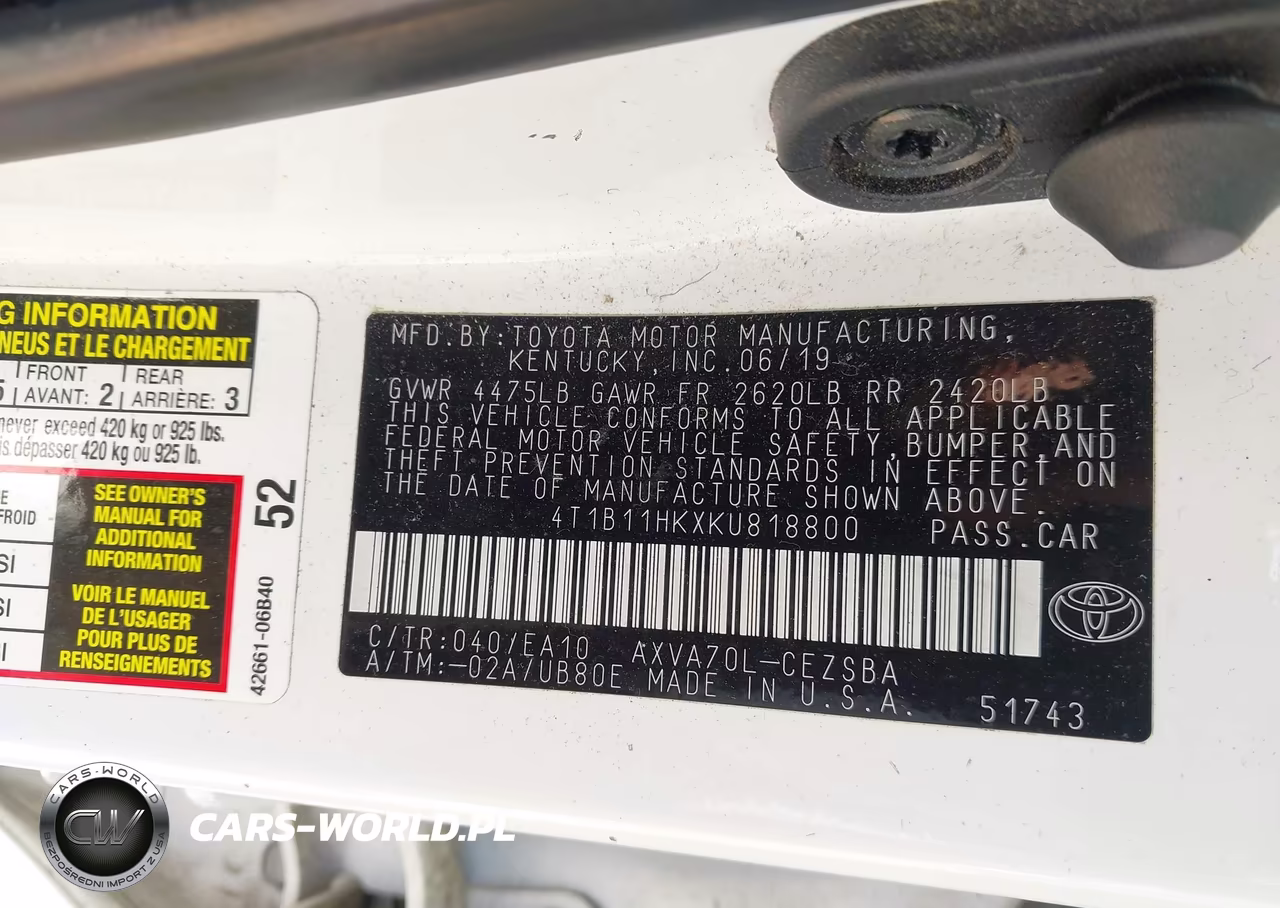 2019 Toyota Camry Se VIN:4T1B11HKXKU818800 - 9