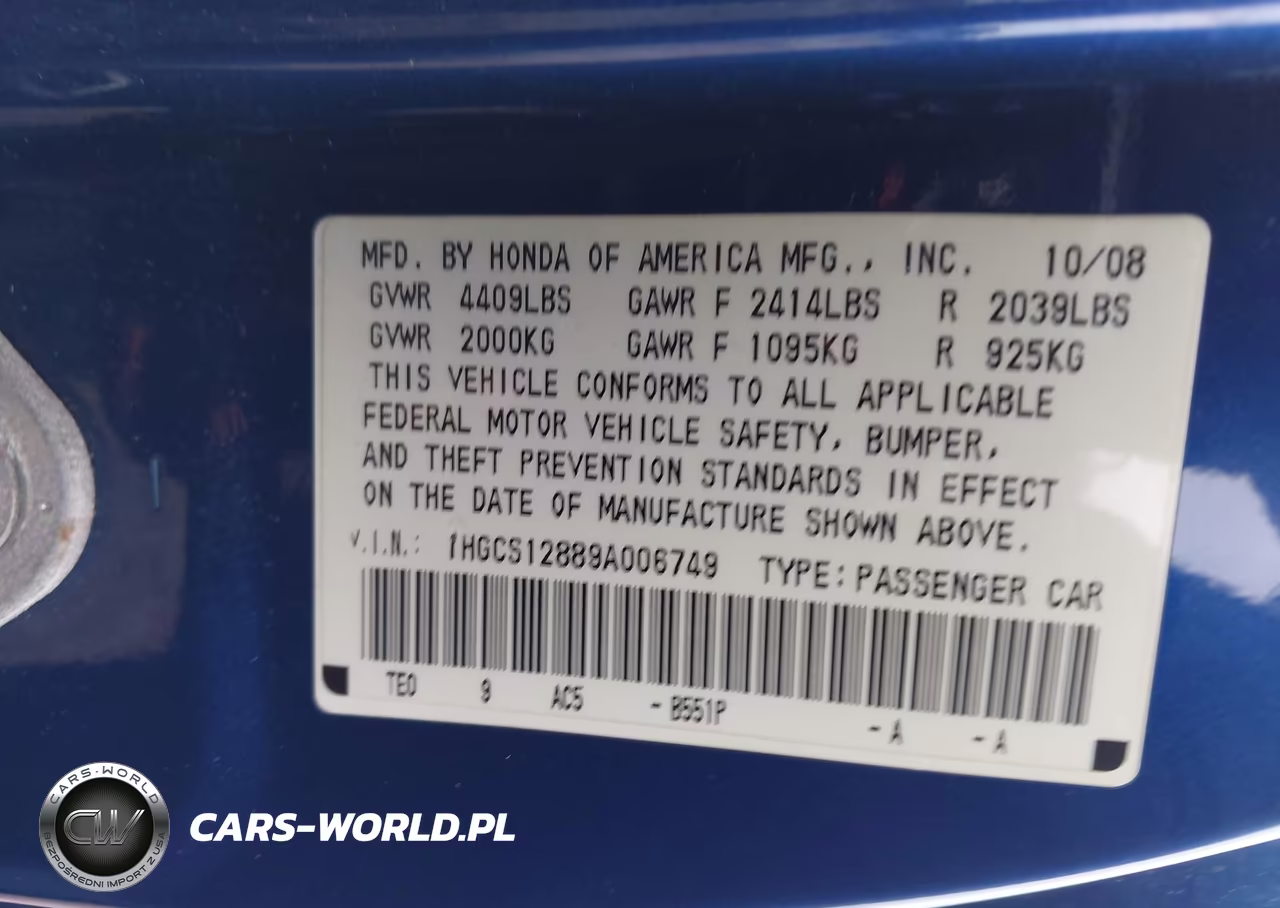 2009 Honda Accord 2.4 Ex-L VIN:1HGCS12889A006749 - 9