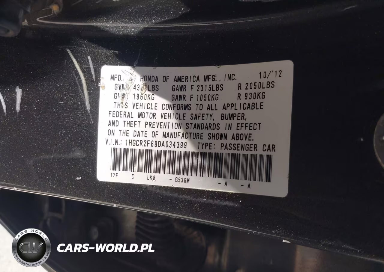 2013 Honda Accord Ex-L VIN:1HGCR2F89DA034399 - 9