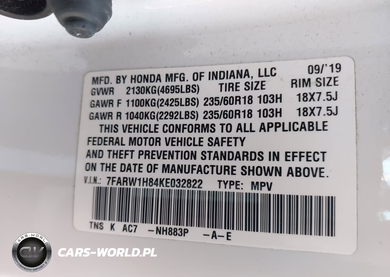 2019 Honda Cr-V Ex-L VIN:7FARW1H84KE032822 - 9