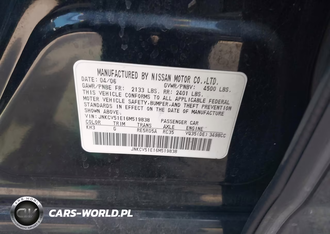 2006 Infiniti G35 VIN:JNKCV51E16M519838 - 9