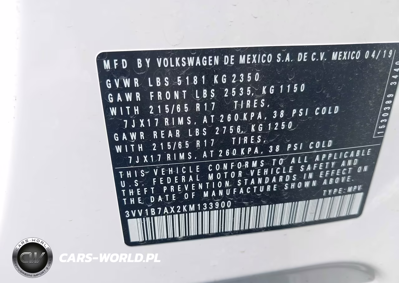 2019 Volkswagen Tiguan 2.0T S VIN:3VV1B7AX2KM133900 - 9