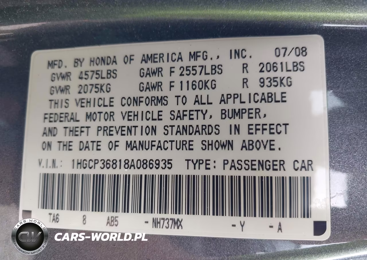 2008 Honda Accord 3.5 Ex-L VIN:1HGCP36818A086935 - 9