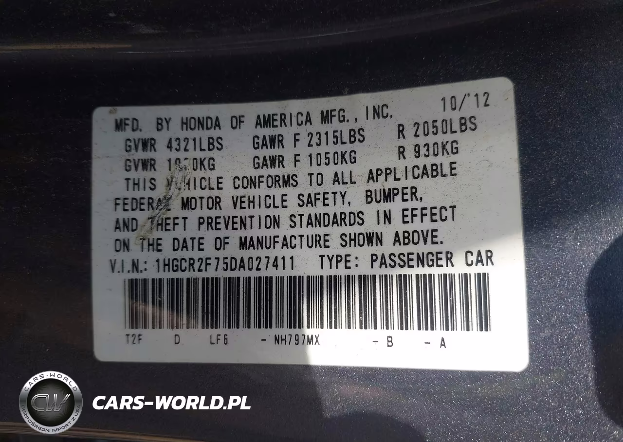 2013 Honda Accord Ex VIN:1HGCR2F75DA027411 - 9